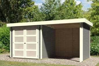  Karibu | Tuinhuis Mühlendorf 2 met Overkapping 2,4, Zij en Achterwand | Terragrijs 211451-31